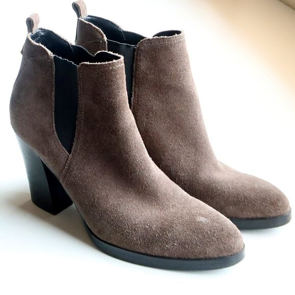 Marc Fisher Taupe Suede Leather Block Heel Ankle Boots / Booties - Picture 4 of 15